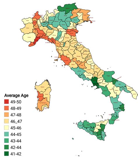 Italy - Average Age by Province : r/MapPorn