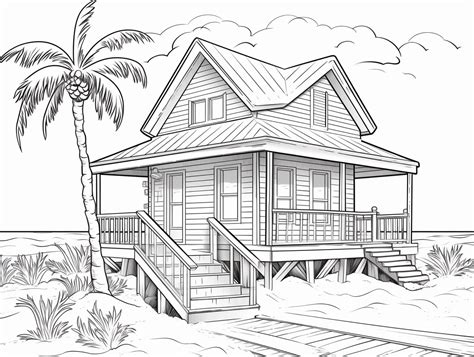 Beach House Coloring Page - Coloring Page