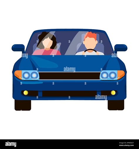 Front View Of Married Couple Driving Car Cartoon Vector Illustration