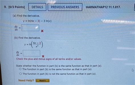 Solved A Find The Derivative Y Ln X Ln X Dxdy X B Chegg