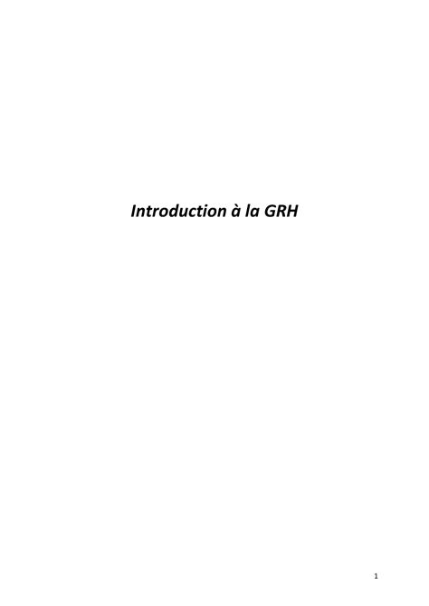 Introduction à la GRH Cours Chapitre 1 9 Introduction à la GRH Plan