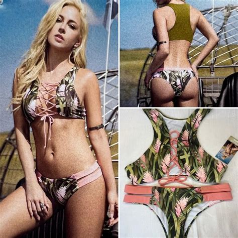 Mapale Swim Nwt Mapale Swim Womens Large Green Palm Print Lace Up Piece Bikini Swimsuit