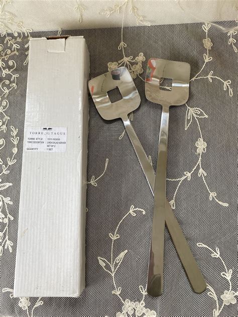 Torre Tagus Silver Steel Linea Salad Server Set Of In Box Ebay