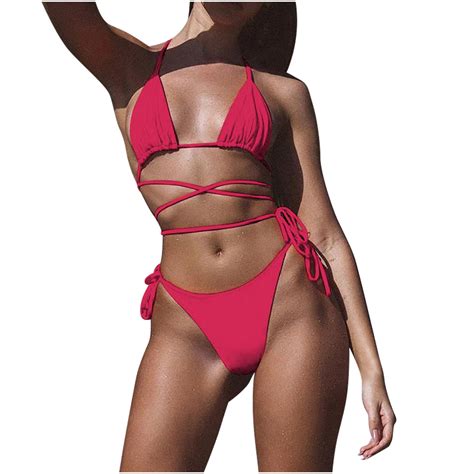 UTSJKR Womens Sexy Triangle Bikini Sets Self Tie Thong Swimsuit Cheeky Two Piece Bathing Suits