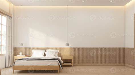 Minimalist style empty room decorated with bed and side table. 3d ...