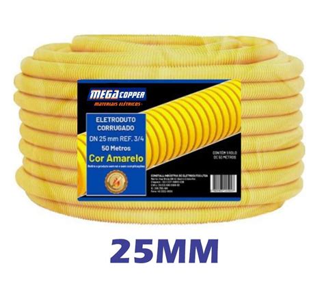 Rolo Conduíte Amarelo Eletroduto Corrugado 25mm Megacopper