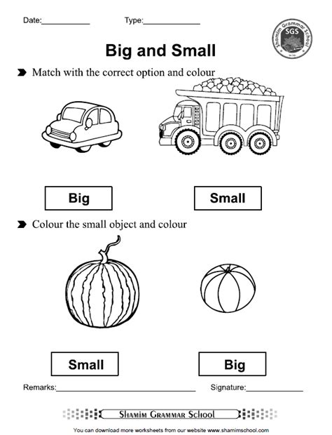 Big And Small Concept Free Printable Worksheet For Class Playgroup And Nursery Shamim Grammar