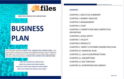 Business Plan Template Construction Company Pools 14 Chapters