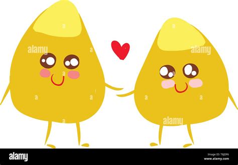 A color drawing of two corn kernels yellow in color holding hands ...