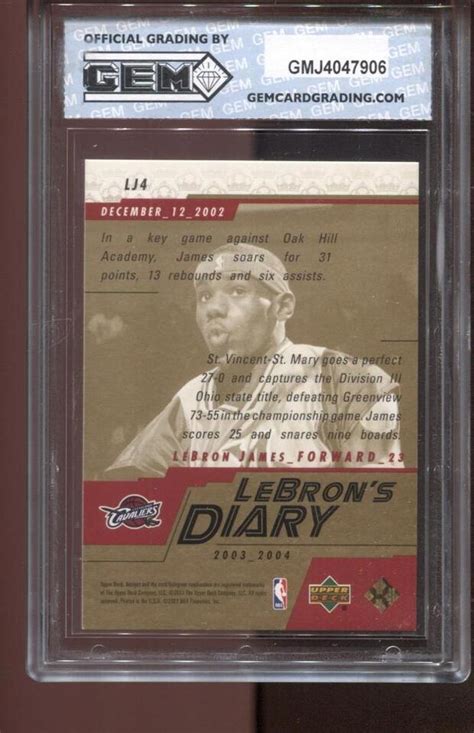 2003 04 Lebron James Upper Deck Lebron S Diary LJ4 Gem Mint 10 RC LA