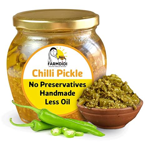 FarmDidi Spicy Green Chilli Pickle 500 G Homemade Hari Mirchi Ka