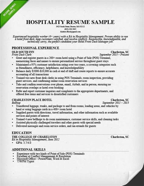 Use Our Hospitality Resume Sample To Learn How To Write A Convincing Resume That Will Land You