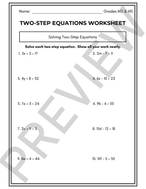 Solving Two Step Equations Worksheet Doc Elevate Your English