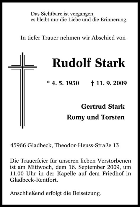 Traueranzeigen Von Rudolf Stark Trauer In NRW De