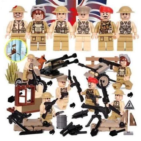 Ww2 British Soldiers 6 Minifigures Pack With Weapons And Cannons