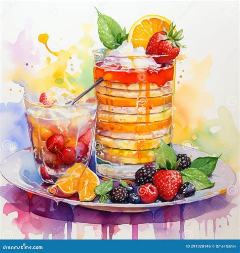 Vibrant Watercolor Painting of Extraordinary Dessert Scene Stock Photo