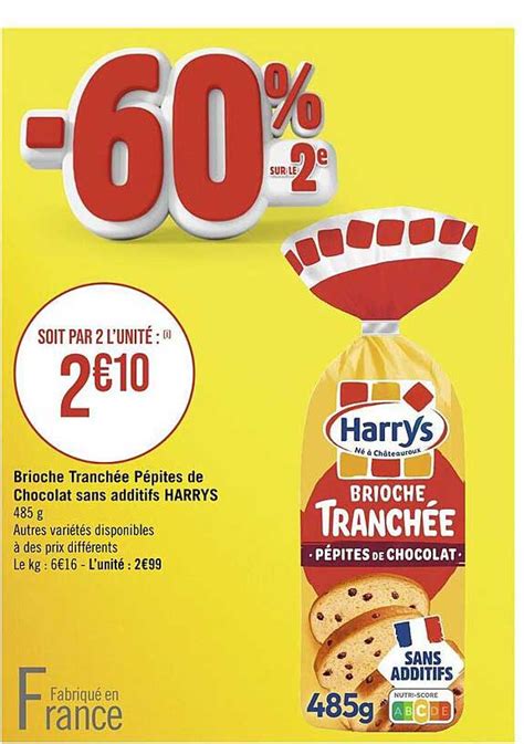 Promo Brioche Tranchée Pépites De Chocolat Sans Additifs Harrys chez