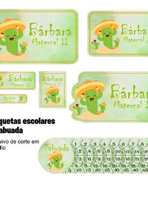 Arquivo Corte Etiqueta Escolar Cactos Nao Personalizado Compre