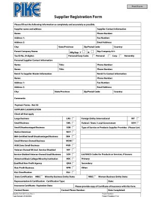 Fillable Online Qf A Supplier Registration Form Revision Pike