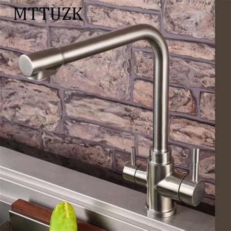 Mttuzk Stainless Steel Brushed Kitchen Faucet Hot Cold Pure Water