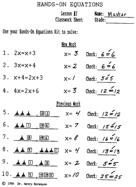 Hands On Equations Lesson 2 Answer Key