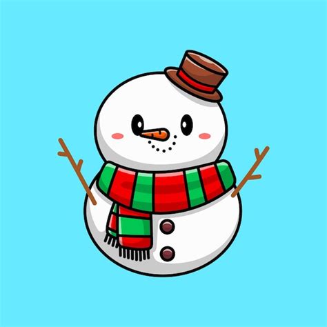 Lindo muñeco de nieve personaje de dibujos animados Vector Gratis