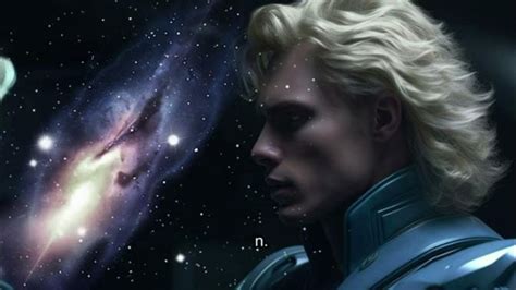 A Man With Blonde Hair Standing In Front Of A Space Background And