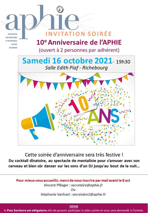 Invitation Soirée 10 ans de l APHIE APHIE