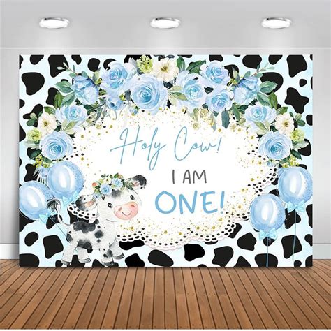 Amazon Mocsicka Holy Cow I M One Birthday Backdrop Boy Cow First