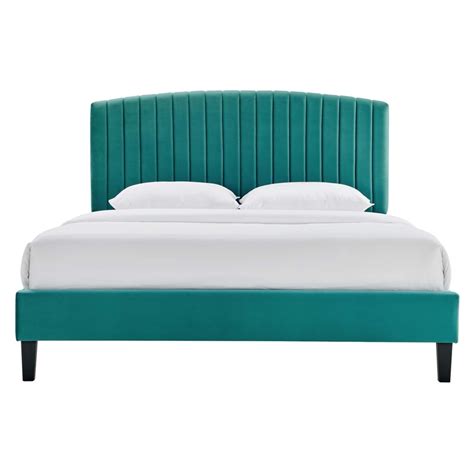 Modway Alessi Modern Performance Velvet Queen Platform Bed In Teal