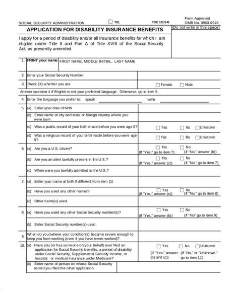 Free Printable Disability Forms