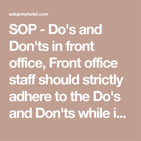 Sop Do S And Don Ts In Front Office Front Office Staff Should