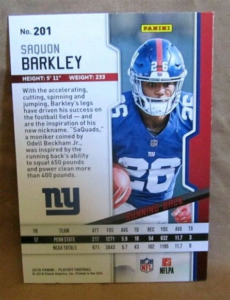 Saquon Barkley Rc Panini Playoff Kickoff Rookie Card Giants Rb