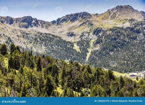 Pine Forest And Rocky Peaks In The Pyrenees Andorra Europe Editorial