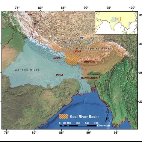 2: The Kosi river basin and its tributaries (1: Indrawati, 2: Bhote ...