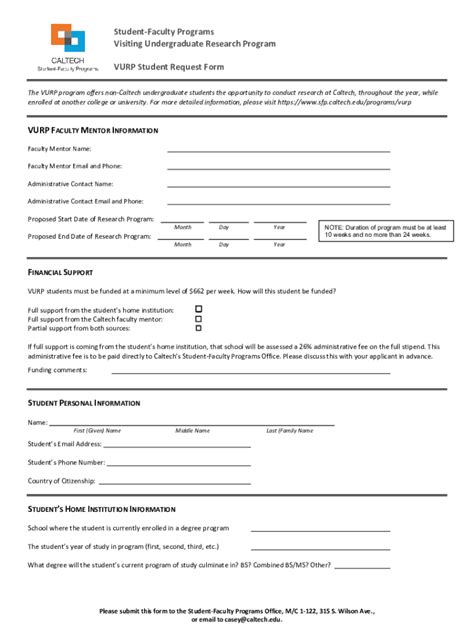 Fillable Online Sfp Caltech Special Student Admission Form For