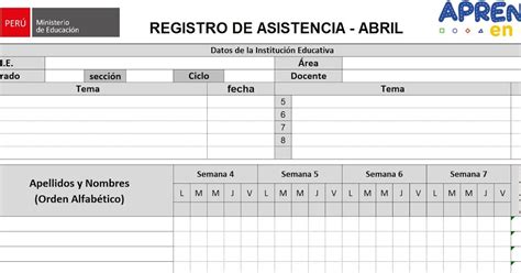 Registro De Asistencia Abril 2021