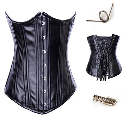 Cool Black Underbust Corset Sexy Waist Trainer Steel Bone Lingerie Corsets Lace Up Plus Size Pu