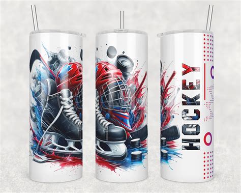 Hockey Tumbler Png, Hockey Skates, Helmet With Face Cage, Red, Blue and ...