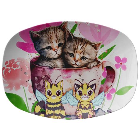 Kittens in a Cup & Cat-Bees – 10" x 14" Serving Platter