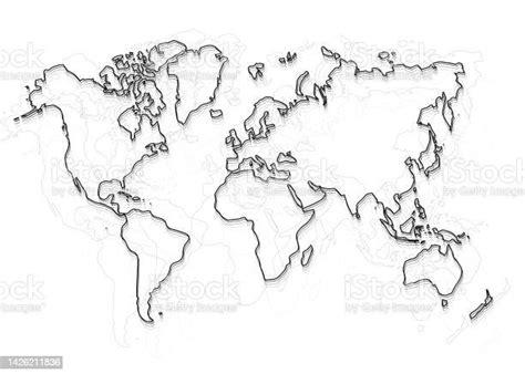 World Map Outline Drawing Stock Illustration - Download Image Now - Abstract, Atlantic Ocean ...