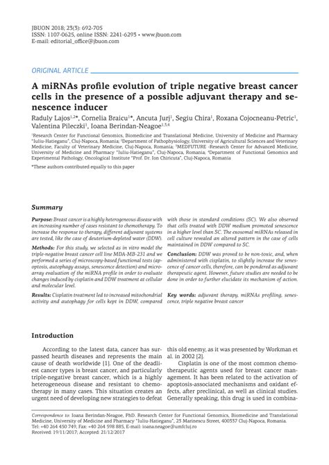 Pdf A Mirnas Profile Evolution Of Triple Negative Breast Cancer Cells