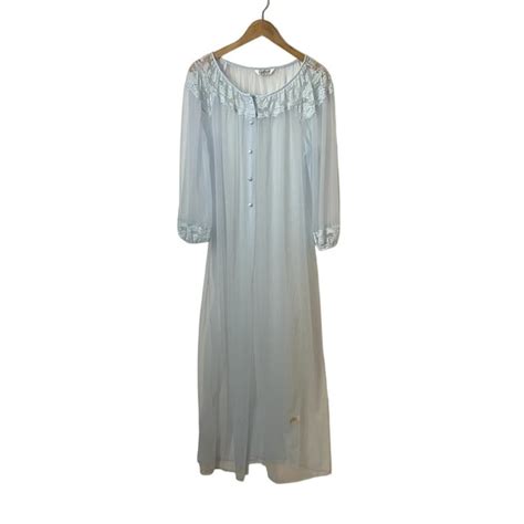 Vintage Intimates Sleepwear Vintage Gilead Pastel Blue Lace Lingerie Peignoir Nightgown
