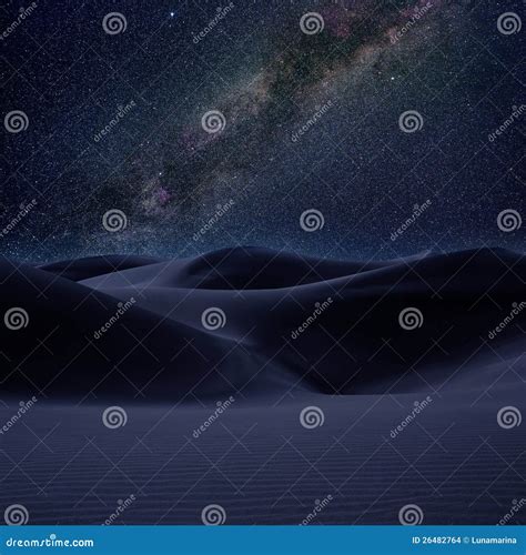 Desert Dunes Sand In Milky Way Stars Night Stock Photo Image Of