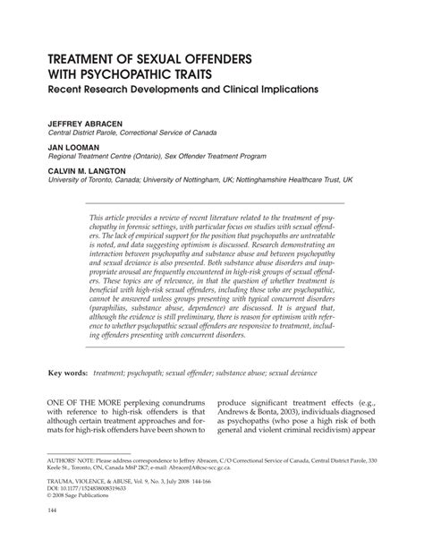 Pdf Treatment Of Sexual Offenders With Psychopathic Traits