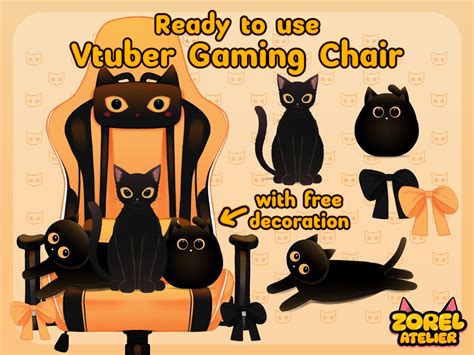 Yellow Vtuber Gaming Chair Set With Free Cat Decoration Cute Twitch