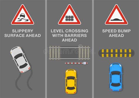 Signs And Road Markings Meaning `slippery Surface` `level Crossing