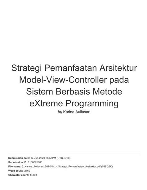 PDF Strategi Pemanfaatan Arsitektur Model View Controller Pada