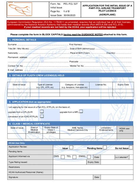 Fillable Online Application For The Issue Of A Part FCL ATPL H Fax