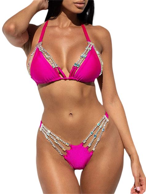 Nituyy Women Rhinestone Swimsuit Bikini Set Bathing Suit Brazilian